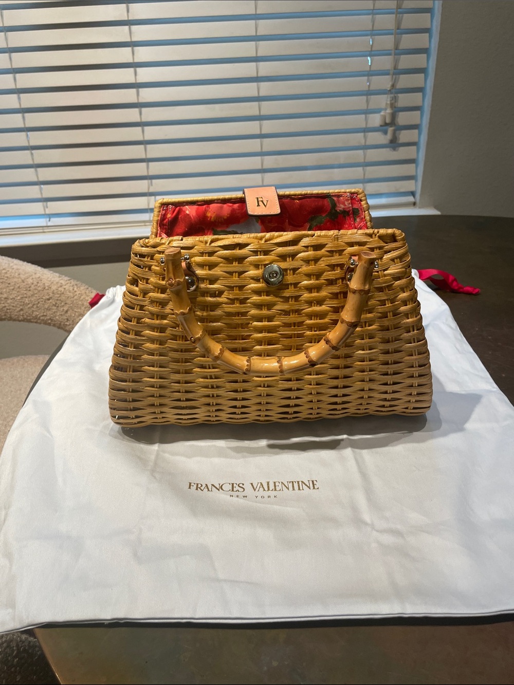 Frances Valentine Rooster Wicker Top-Handle in color toast
